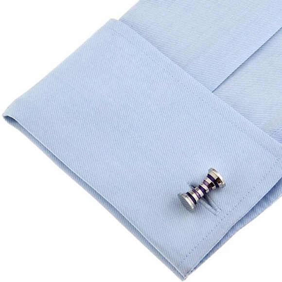 Elegant Double Barrel Two Tone Purple and Silver Cufflinks - Picture 2 of 16